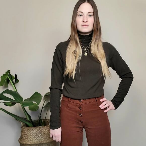 Vintage 90s Y2K Mockneck Sweater Chocolate Brown Medium - Picture 1 of 5